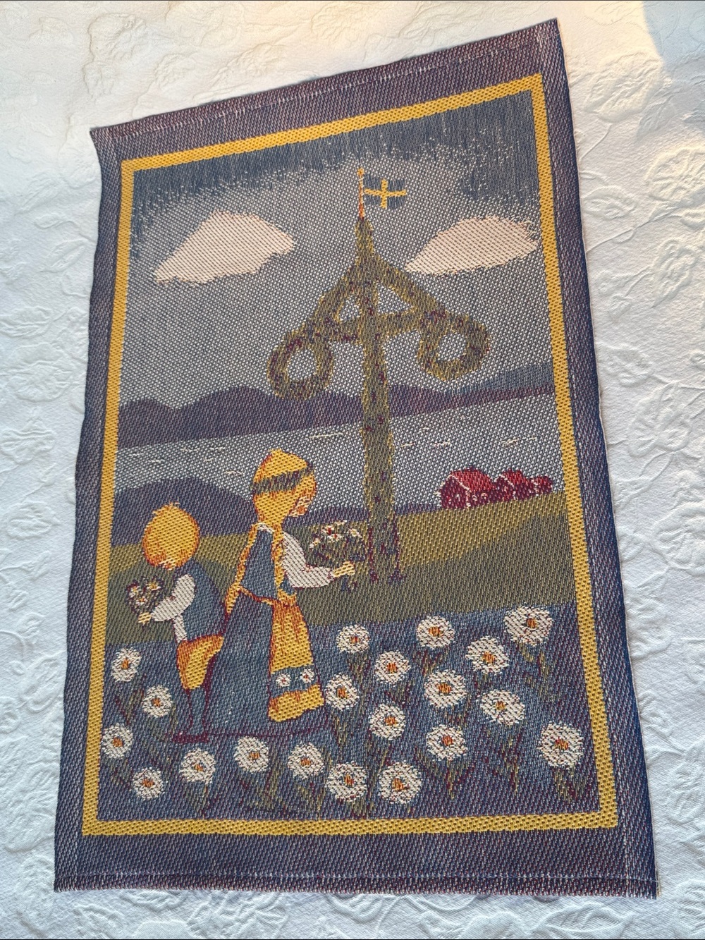 Ekelund "Svensk Sommar" (Swedish Summer) Woven Tea Towel- Blue and Yellow